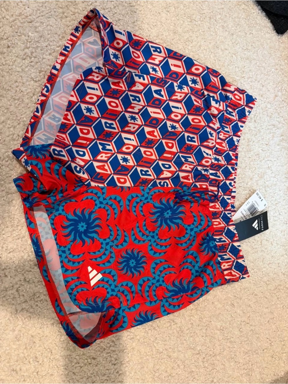 Farm Rio X AddidasRed and Blue Patterned Athletic Shorts